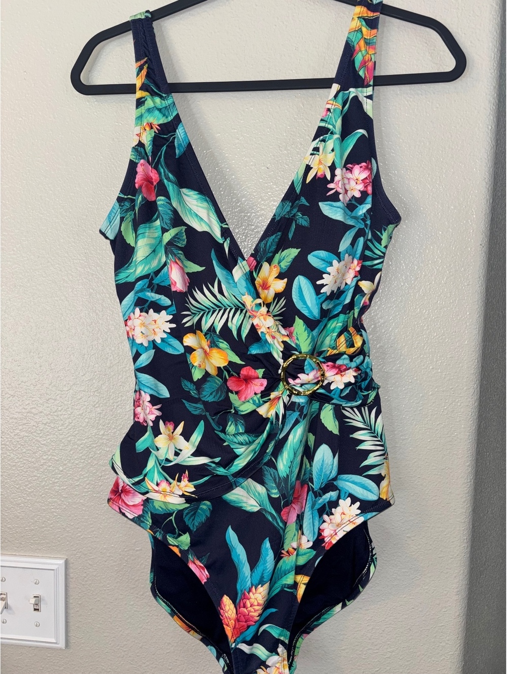 Tommy Bahama Rosey View Tropical O-Ring Wrap One Piece Swimsuit 16